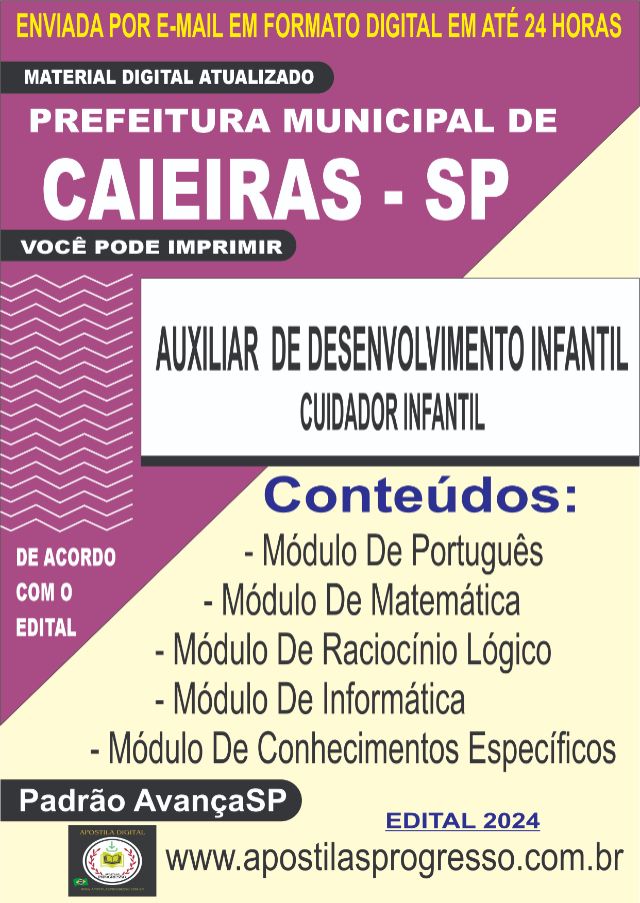 Apostila Da Prefeitura De Caieiras Cuidador e Aux. Desenvolvimento Infantil