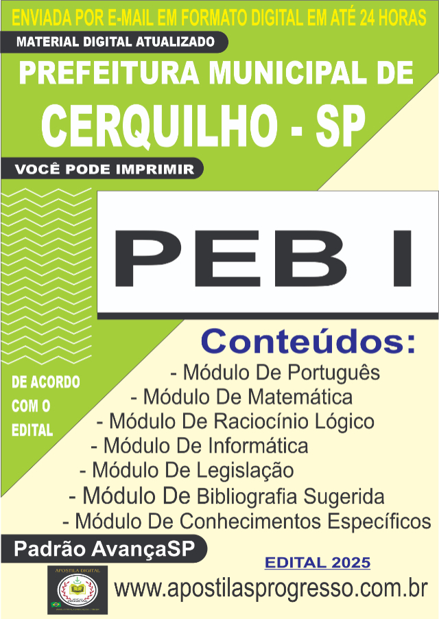 Apostila Da Prefeitura De Cerquilho Professor PEB I 