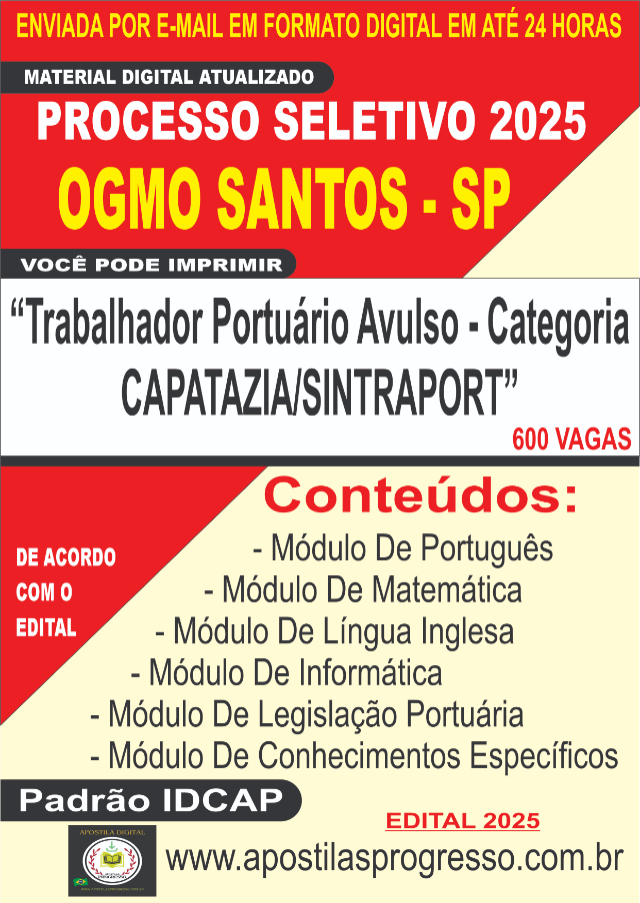 Apostila Para OGMO De Santos Trabalhador Portu�rio Avulso - Categoria CAPATAZIA/SINTRAPORT