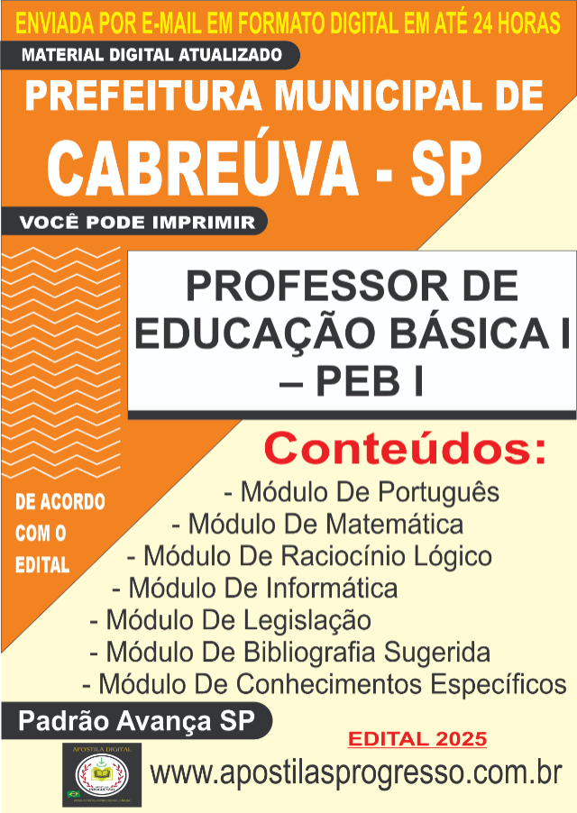 Apostila Da Prefeitura De Cabre�va Professor De Educa��o B�sica I  - PEB I 
