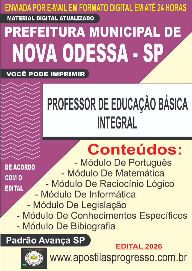 Apostila Da Prefeitura De Nova Odessa Professor De Educa��o B�sica Integral 