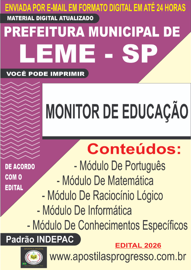 Apostila Da Prefeitura De Leme Monitor De Educa��o 