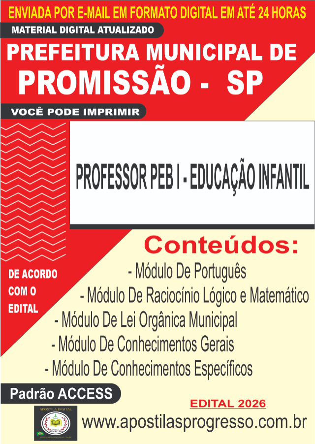 Apostila Da Prefeitura De Promiss�o PROFESSOR PEB I - EDUCA��O INFANTIL   