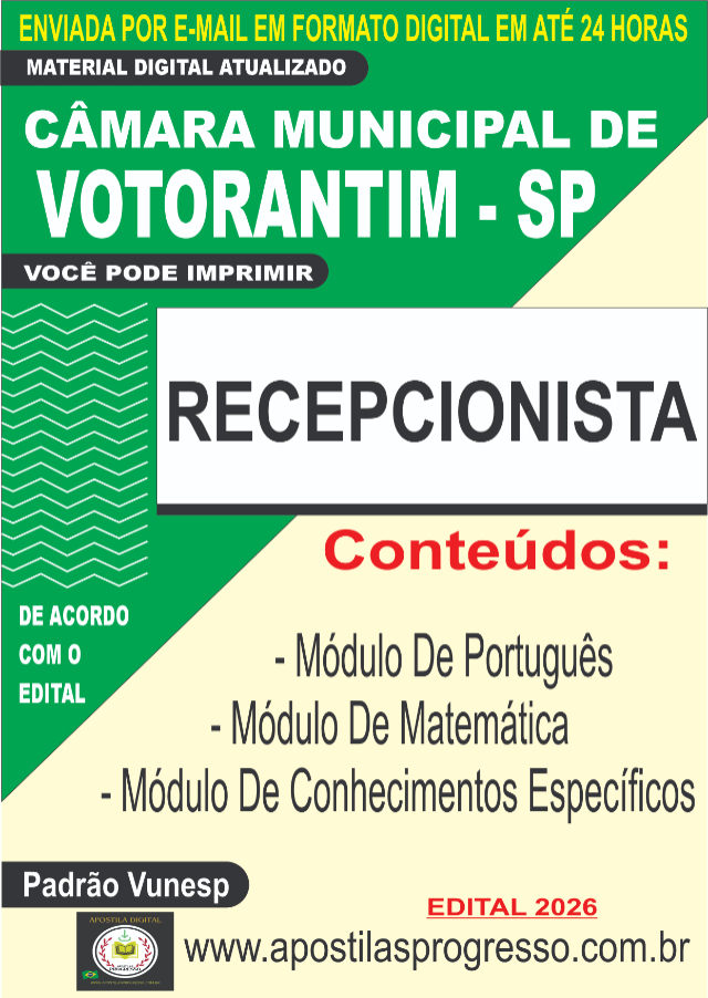 Apostila Da Prefeitura De Votorantim Recepcionista 