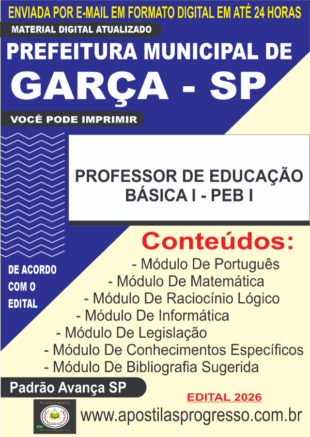 Apostila Da Prefeitura De Gar�a Professor De Educa��o B�sica I  