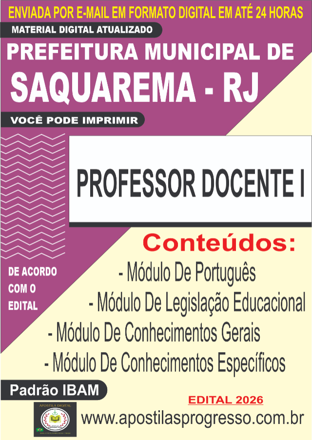 Apostila Da Prefeitura De Saquarema Professor Docente - I 
