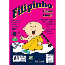 Bloco Criativo Filipinho Lumi A4 - 05 Cores, 50 Folhas