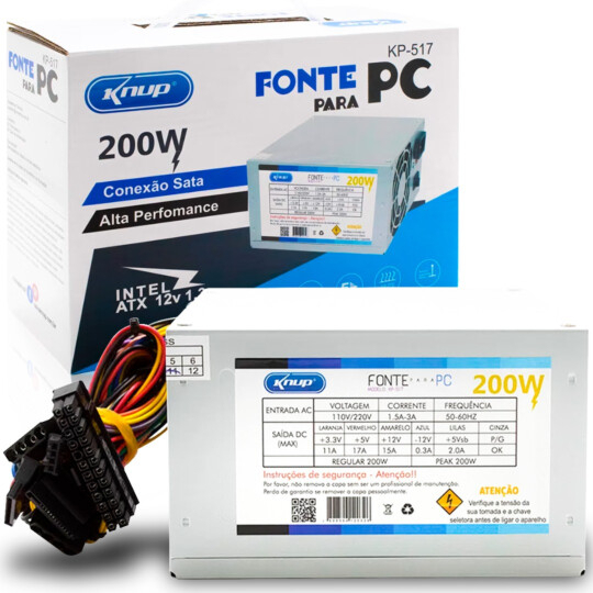 Fonte ATX 200W 24 pinos Bivolt Manual com Cabo - KP-517  com 1 UNIDADES