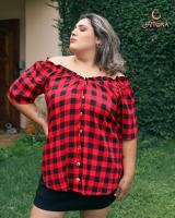 BLUSA ALONGADA CIGANINHA XADREZ VERMELHA 54