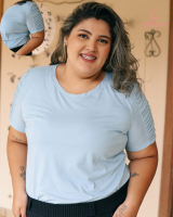 T-SHIRT DE MANGA TRABALHADA AZUL CELESTE TAM. 50
