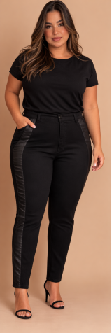 CAL�A JEANS BLACK SKINNY COM CIRRE NA LATERAL E BOLSOS   TAM 46