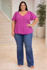 BLUSA DE CREPE COM BOTAO FAKE  TAM 50