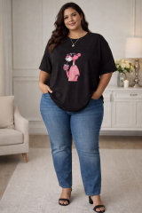 T-SHIRT BLACK  PANTERA COR DE ROSA  TAM 46/48