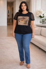 T-SHIRT   BLACK  VISCOLYCRA ESTAMPA FRONTAL    TAM 46