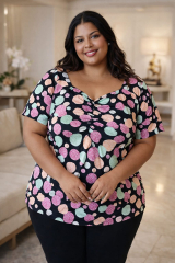 BLUSA VISCOLYCRA  DECOTE V FRANZIDO  NO BUSTO   TAM   46 /48