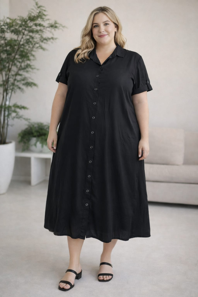  VESTIDO CHAMISE PRETA MIDI TAM 52